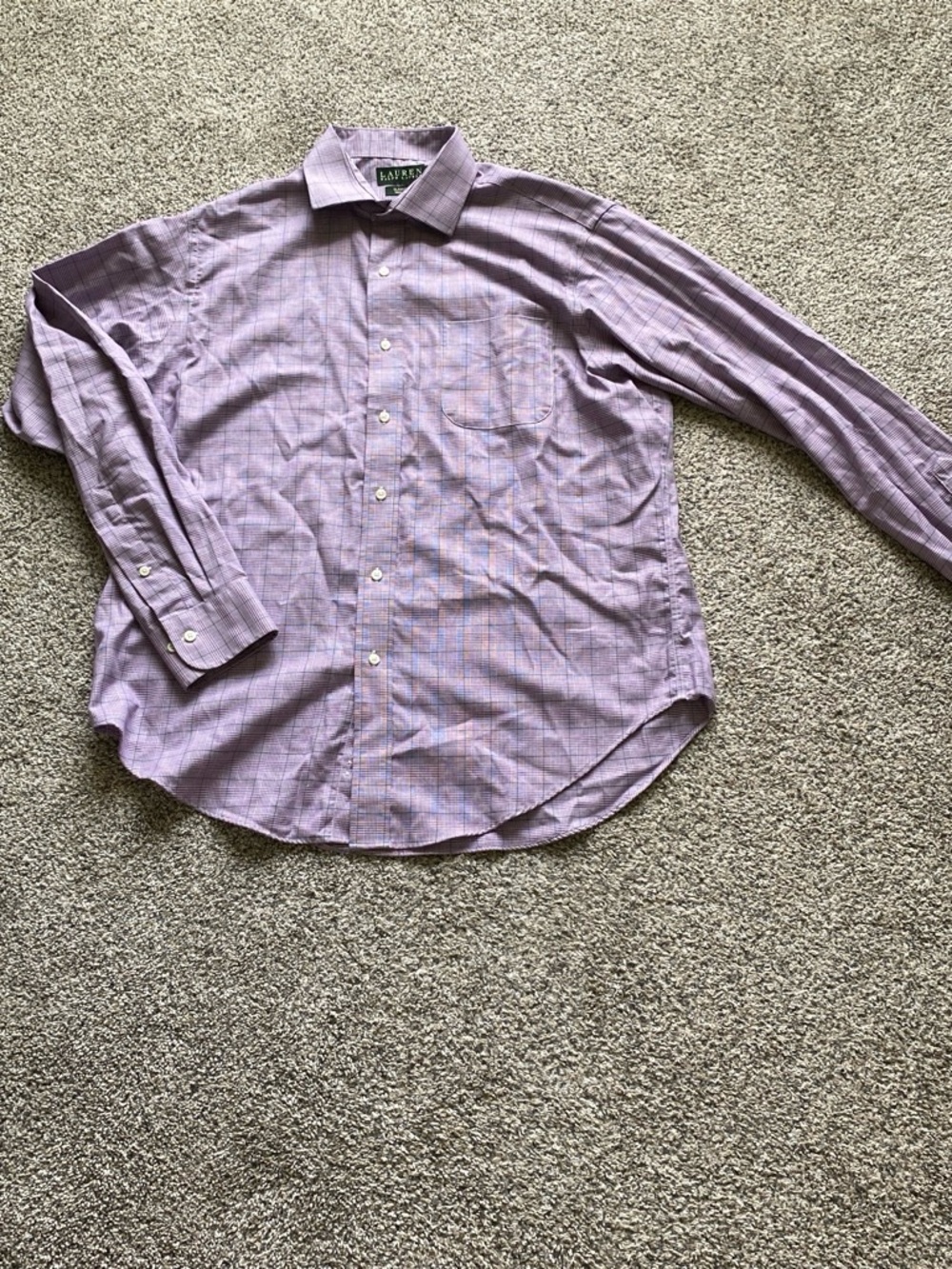 Lauren Ralph Lauren Mens Lavender Windowpane Dress Shirt Size Large